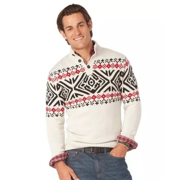 Chaps Fair Isle Nordic Cotton Pullover Mens XL Mock Neck Sweater Apres Chalet - Picture 4 of 16